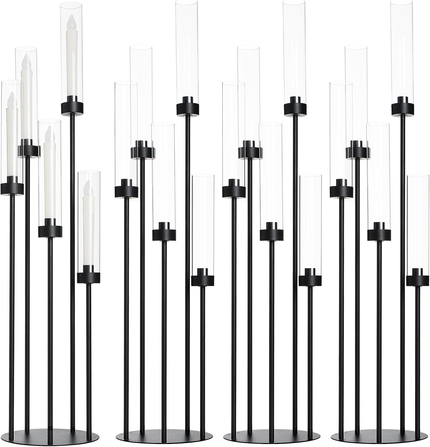 39.8''Matte Black Candle Holder with Acrylic Shades Tall 5 Arm Candelabra Black Table Centerpiece for Wedding Living Dining Room Fireplace Decoration Fit 0.98''LED Taper Candle