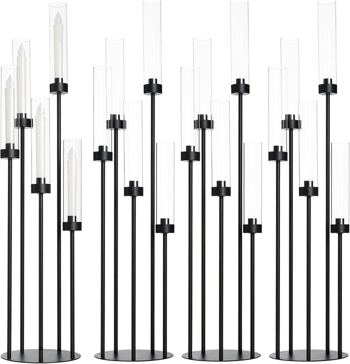 39.8''Matte Black Candle Holder with Acrylic Shades Tall 5 Arm Candelabra Black Table Centerpiece for Wedding Living Dining Room Fireplace Decoration Fit 0.98''LED Taper Candle (4Pcs)