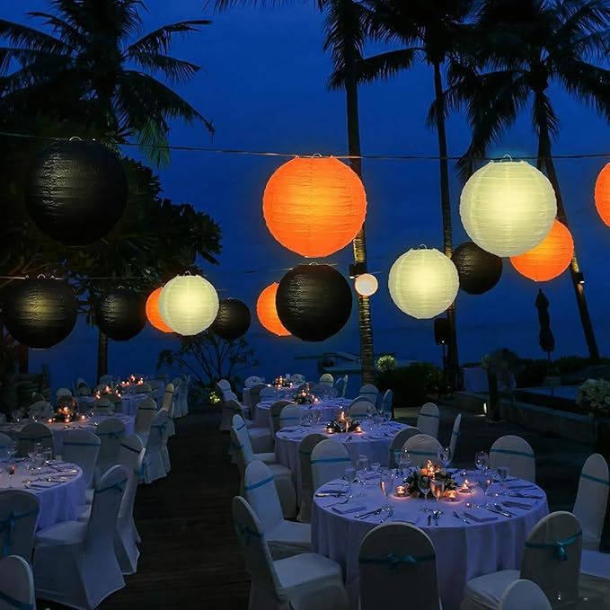 Orange Black White Paper Lanterns Decorative 12pcs Halloween Hanging Decorations for Graduation Thanksgiving Birthday Party Decorations