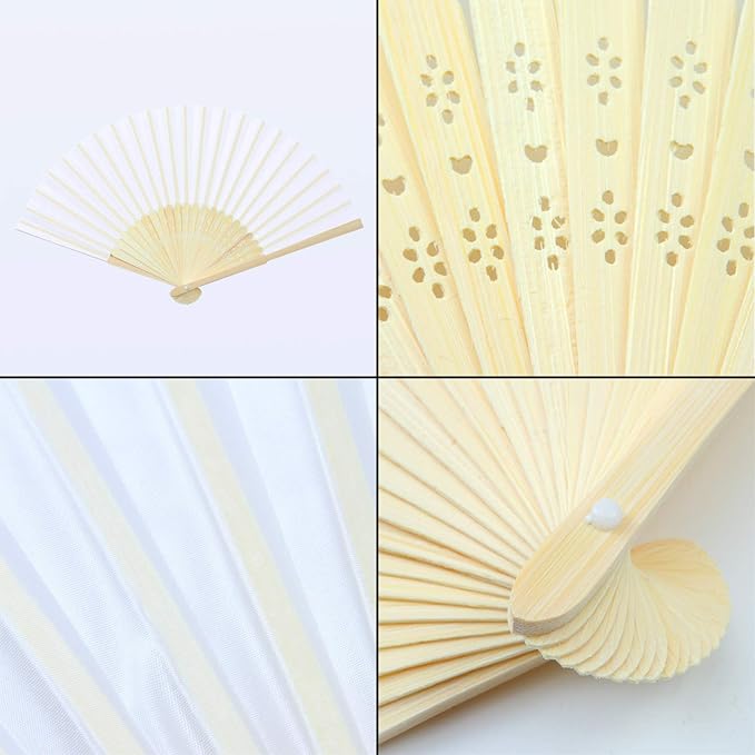 Aneco 18 Pieces White Handheld Cloth and Bamboo Folding Fans for Wedding Decoration, Church Gifts, Party Favors, DIY Decoration