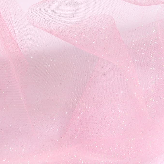 ICOSHOW Sparkling Tulle Rolls, 15” by 30 Yards (90FT) Glitter Tulle Spool Ribbon Fabric for Wedding Birthday Bridal Shower Tutu Skirt Party Gift Wrapping (Pink)