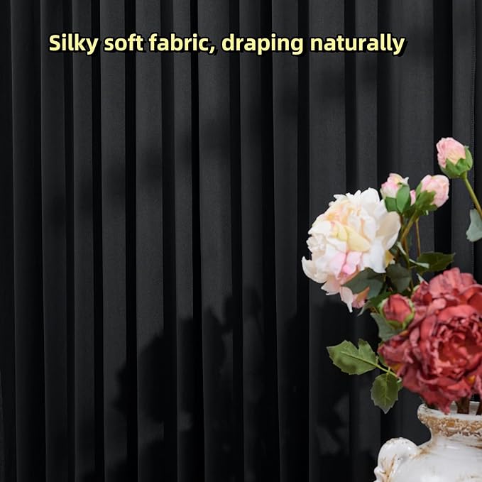 40ftx12ft Wrinkle Free Black Backdrop Curtain, 8 Panels 12FT Height Black Wedding Backdrop Drapes, Silky Polyester Back Drop Cloth for Birthday Photography Background Party Backdrop Draping