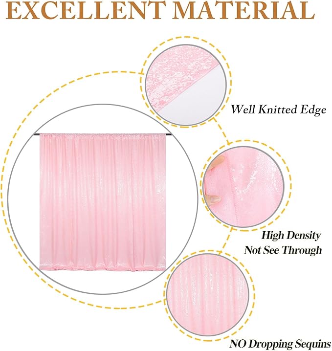 ShinyBeauty Sequin Backdrop 7ftx7ft Baby Pink | Sparkle Drapes for Photoshoots, Baby Showers, & Birthday Parties | Elegant & Durable Glitter Background
