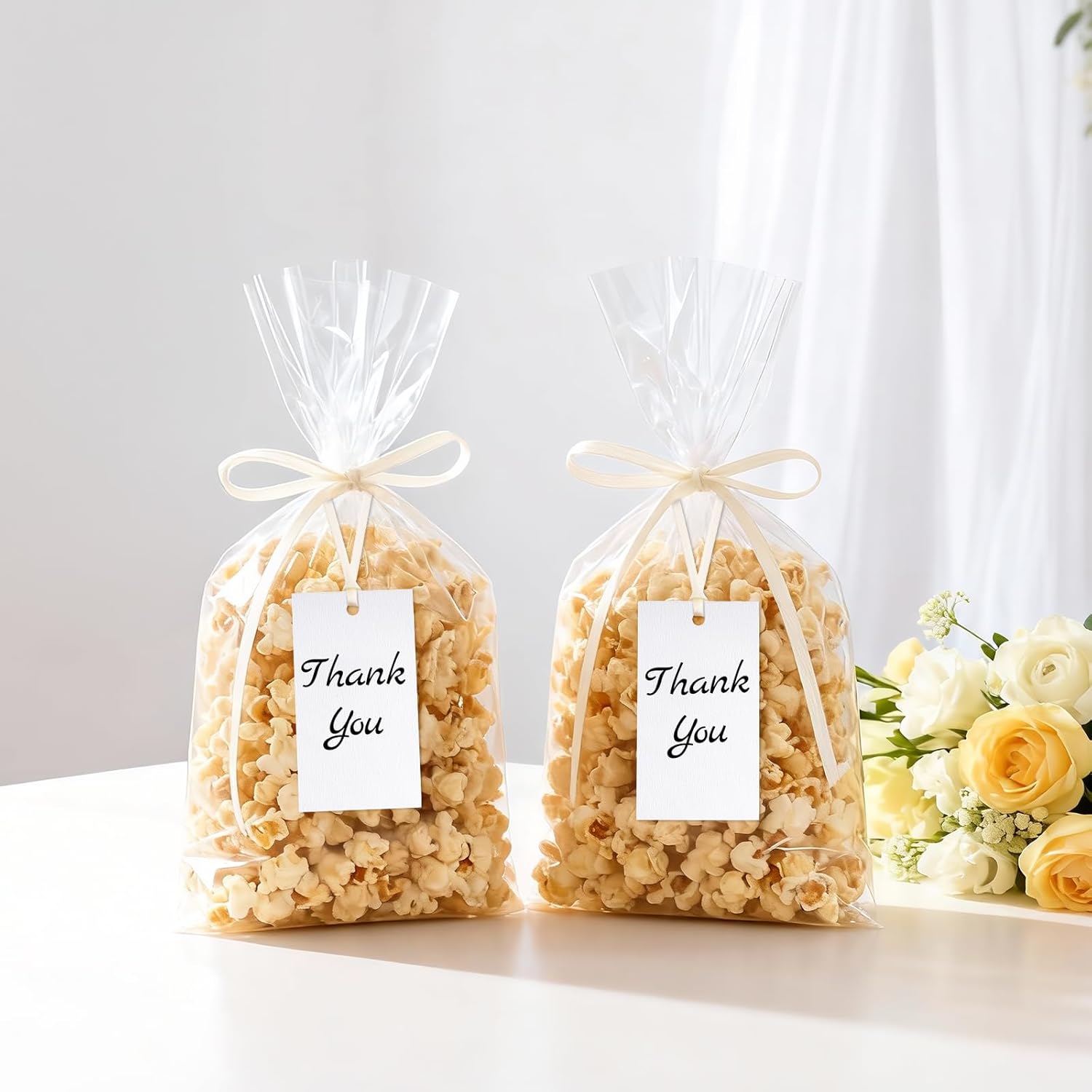 G2PLUS 50Pcs Name Place Cards - Wedding Place Cards with Ivory White Ribbon, Blank Paper Gift Tags 3.5x2 Inches for Wedding Favors, Bridal Shower & Party Table Setting