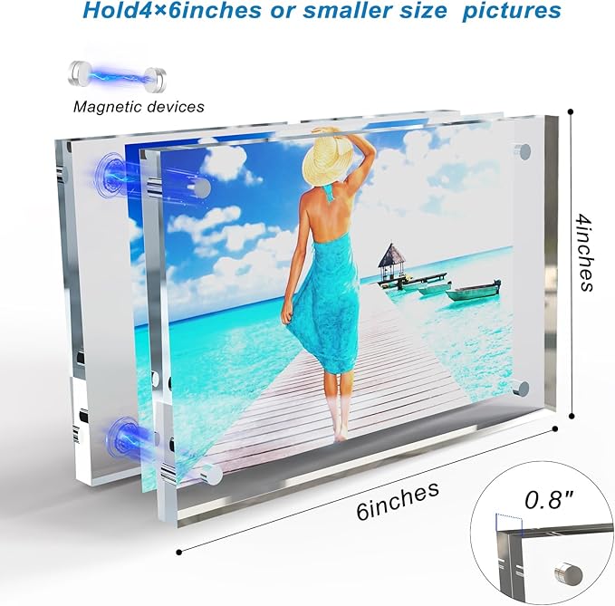 4x6 Inches Acrylic Picture Frames 1 Pack, Double Sided Magnetic Photo Frames,Free Standing on Desk or Table Clear Picture Frames