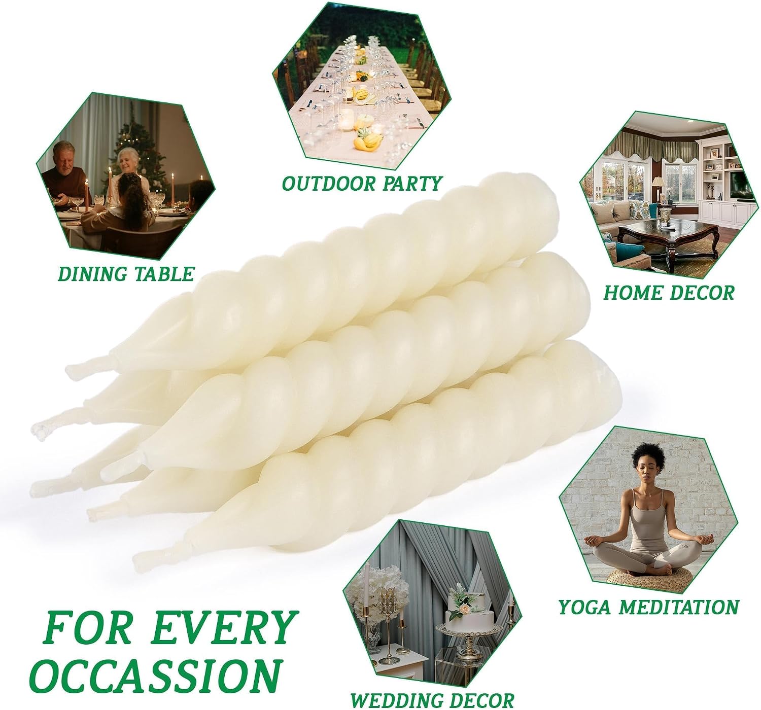 5 Inch Spirat Tapared Candles 10 Pack,0.78" Diameter Ivory Naturel Bee Candles Candlestick,7 Hours Long Lasting Smokeless and Unscented for Home Decoration