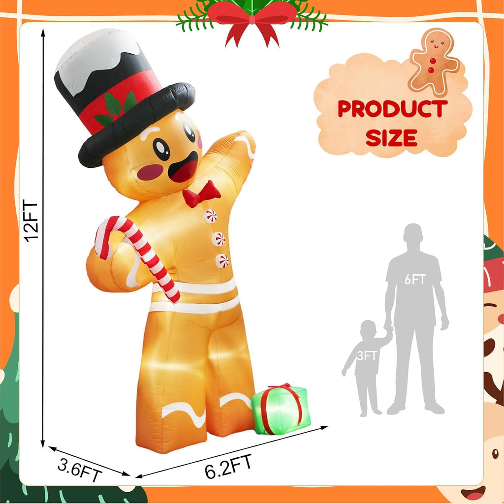 ourwarm 12ft christmas inflatables, giant gingerbread christmas decorations shown in use