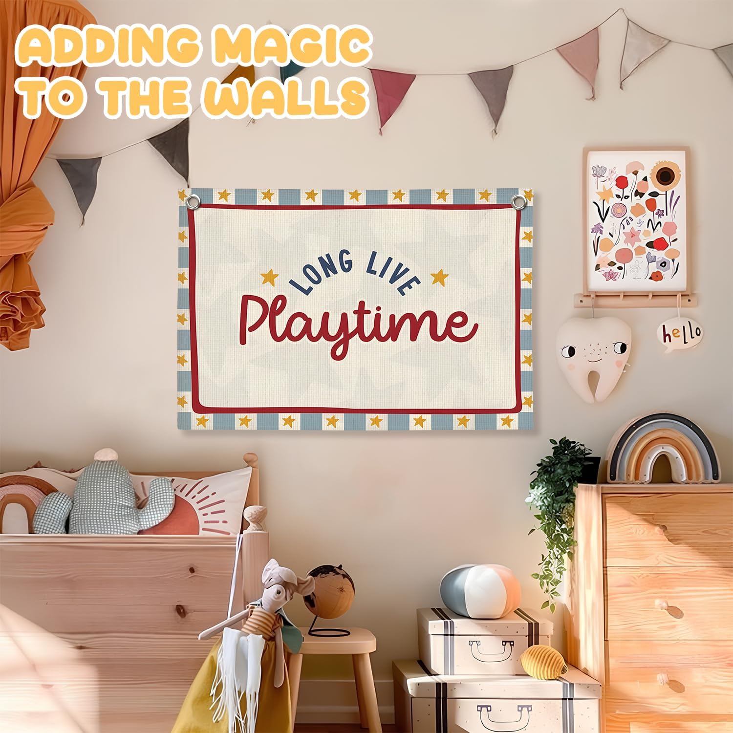 Playroom Wall Decor, Long Live Playtime Linen Canvas Banner,Toddler Playroom Decor Kids Room Nursery with Star Pattern Wall Decor for Toddler Boys Toy Room Bedroom,30x20 Inch