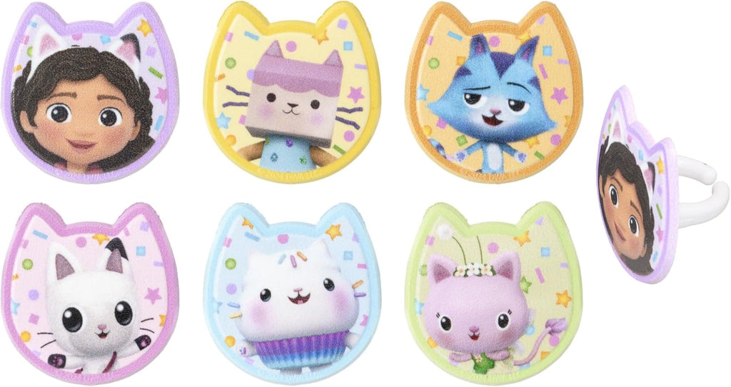 DecoPac DreamWorks Gabby's Dollhouse Rings, 24 Cupcake Decorations Featuring Gabby, Pandy Paws, Irresistible Kitty Characters, and Super Fun Adventures! - 24 Pack