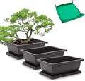 GROWNEER Bonsai Pots 3 Packs 11 Inch Bonsai Tree Training Pot with Humidity Drainage Trays & Repotting Mat Rectangle Planter Plants Starter Kit Growing for Garden Yard Office Indoor Outdoor