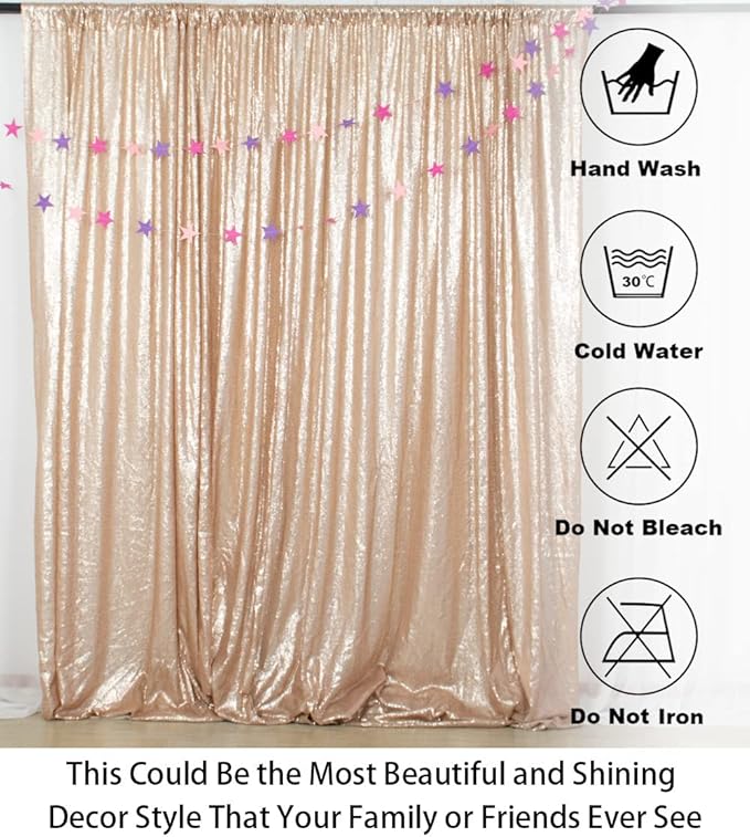 ShinyBeauty Sequence Backdrop Champagne 8FTx10FT Sequin Photo Backdrop Sequin-Backdrop-Curtain Elegant Backdrops 8x10-0827E