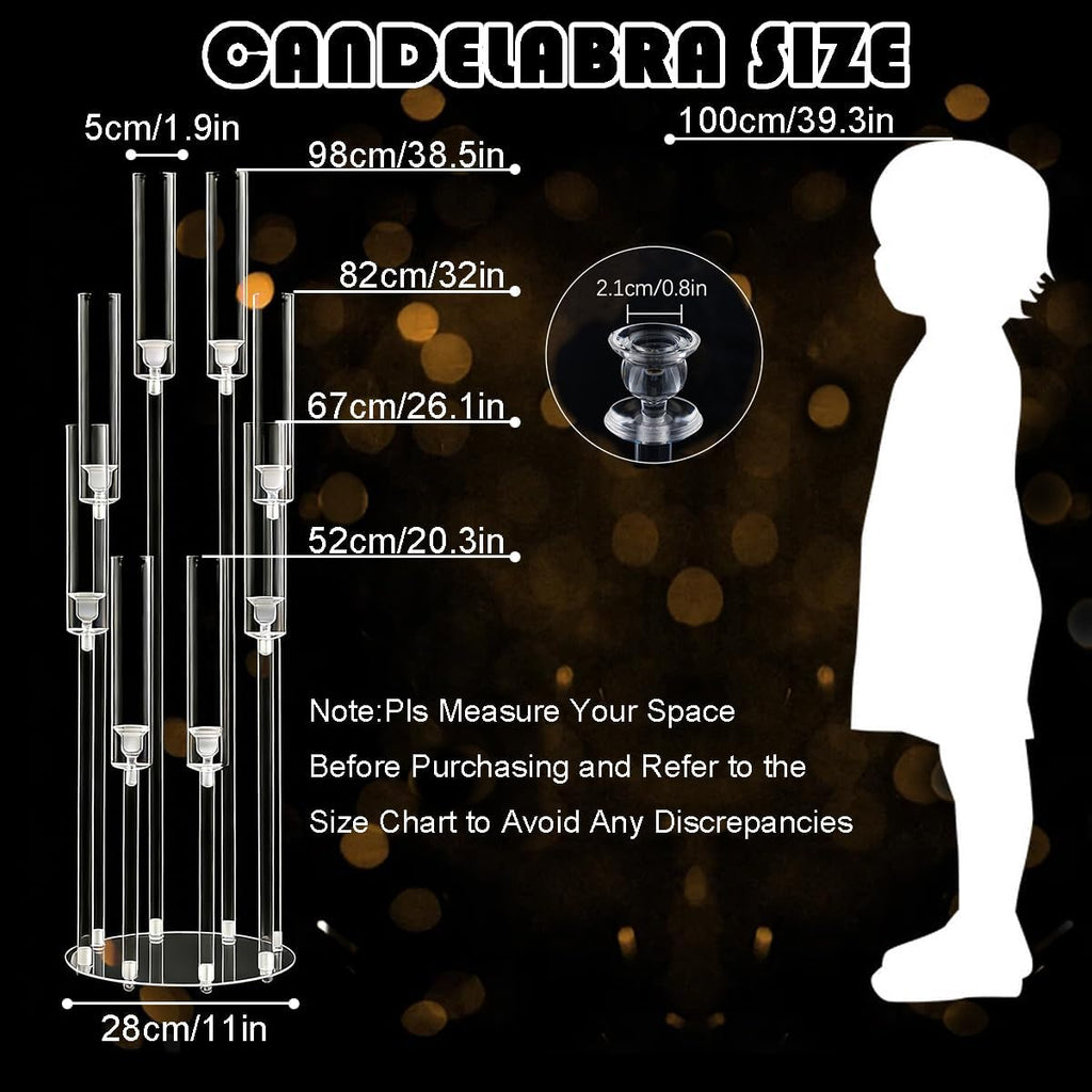 8PCS Acrylic Candelabra Wedding Centerpieces for Tables,38.5 Tall Clear Floor Candle Holder Set with Shade Pillar Taper Candle Stand for Anniversary Party Brithday candelabros para centros de mesa