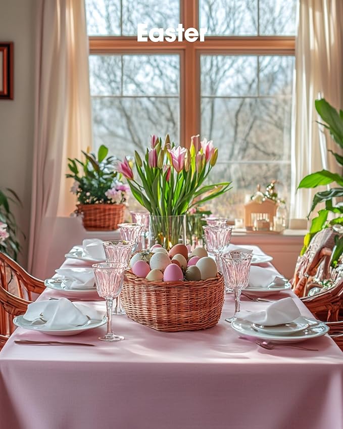 Pureegg Plastic Table Cloth Disposable 10 Pack, 54 x 108 Inch Table Cloths, Easter Party, Valentines, Mothers Day Decorations, Tablecloths, Rectangle, Pastel Plastic Cover, Leakproof & Sturdy, Pink