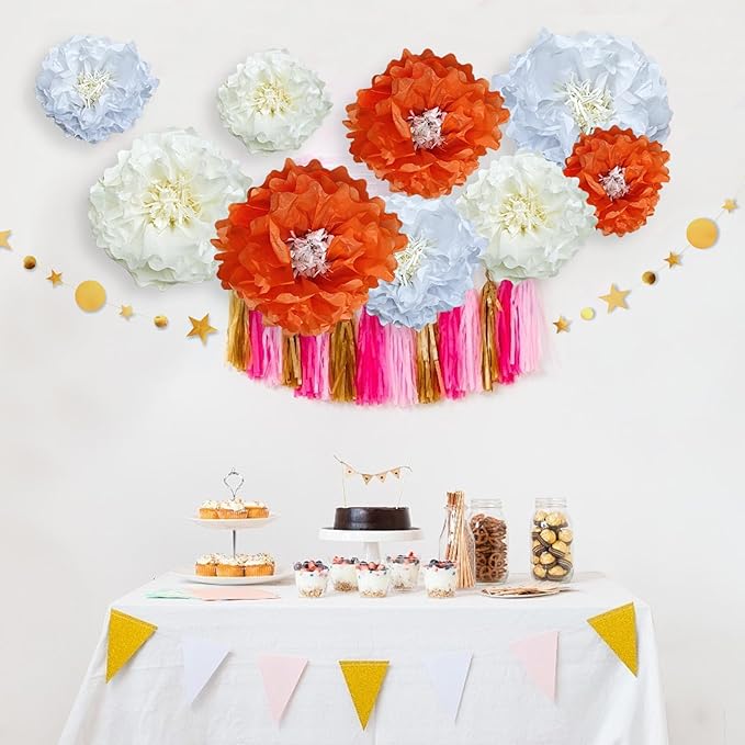 Yellow Paper Flower Pom Poms Wall Decorations for Weddings, Birthdays, Bridal, Baby Showers, Tea Parties, Engagement, Home Decor