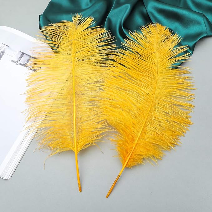 12pcs Natural Luxury Gold Ostrich Feathers 12-14inch (30-35cm) for Wedding Party Centerpieces，Flower Arrangement and Home Decoration.