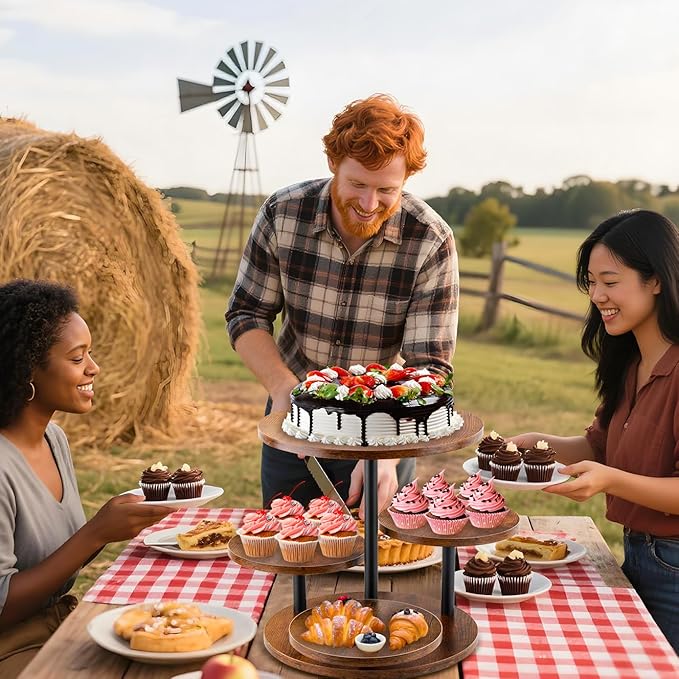 Rustic 4-Tier Rotating Wooden Cupcake Tower Stand for 50-60 Cupcakes, Elegant Dessert Display Tray for Parties, Weddings, and Celebrations