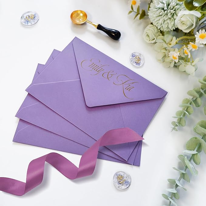 50 Pack 4x6 Envelopes Letter Size, Purple A4 Envelopes Self Seal for Wedding Invitation, Envelope 4.3x6.3 for Greeting Cards, Photos, Baby Shower, Graduation, Thank You Cards, Announcements