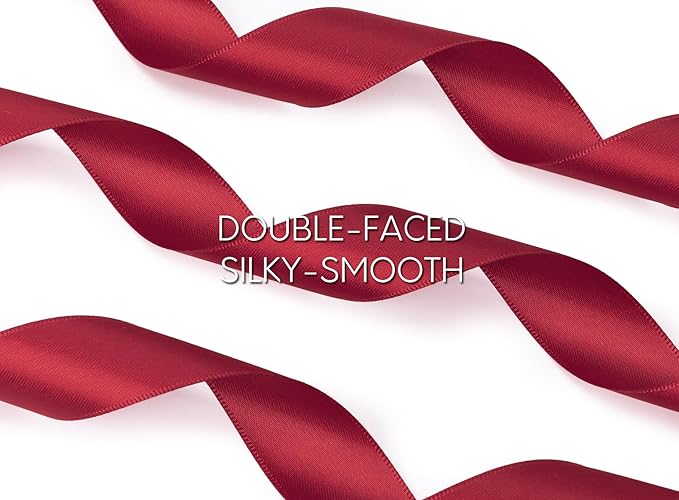 Burgundy Satin Ribbon 7/8 Inch x 50 Yards Double-Faced Ribbons for Christmas Gift Wrapping Flower Bouquet Wedding Paper Bows Invitations Crafts