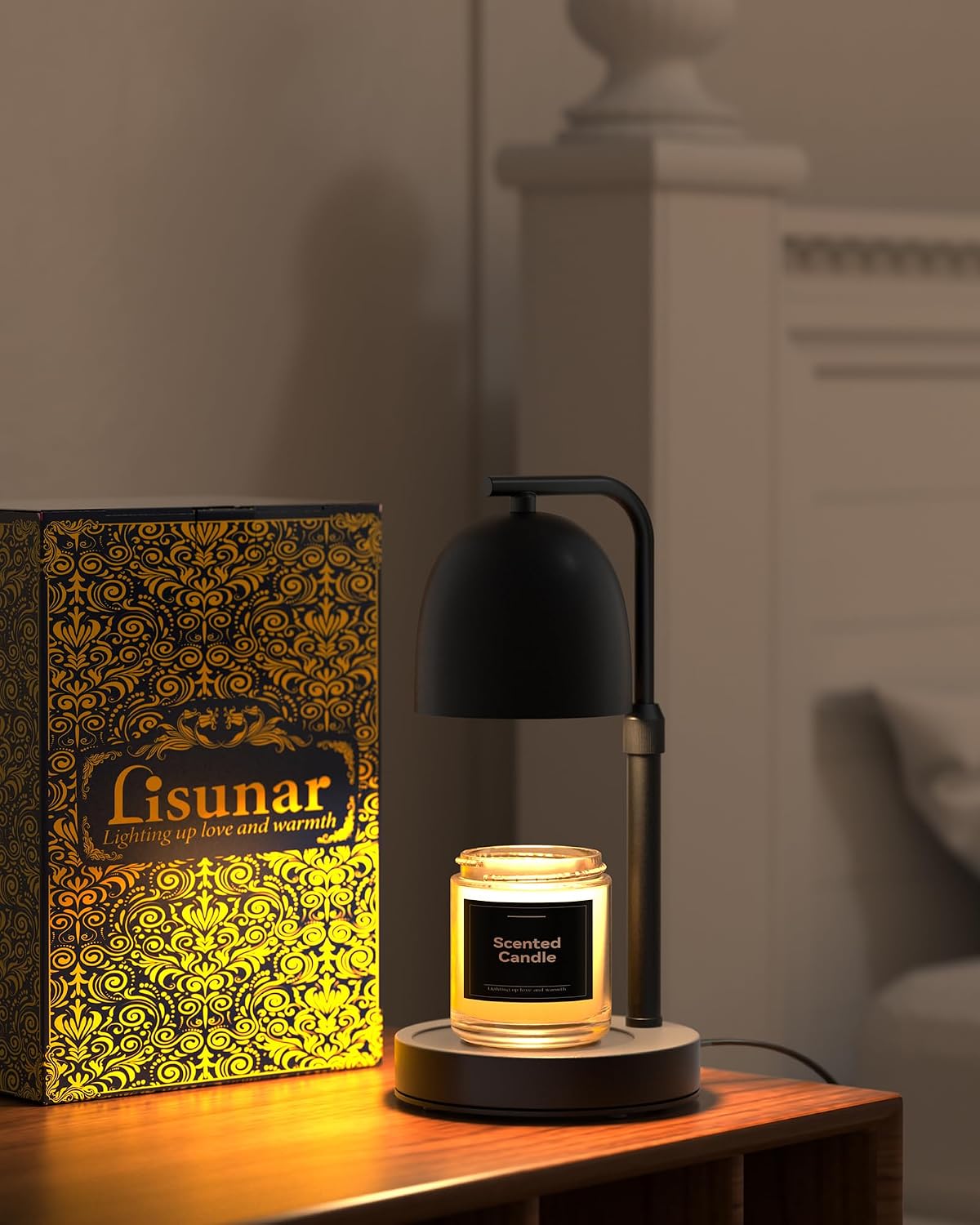 LISUNAR Candle Warmer Lamp with Timer Dimmable, Adjustable Height Black Candle Warmer for Jar Candles, Birthday Gifts for Women & Men, Office Decor, House Warming Gift, Wax Melt Warmer with 2 Bulbs