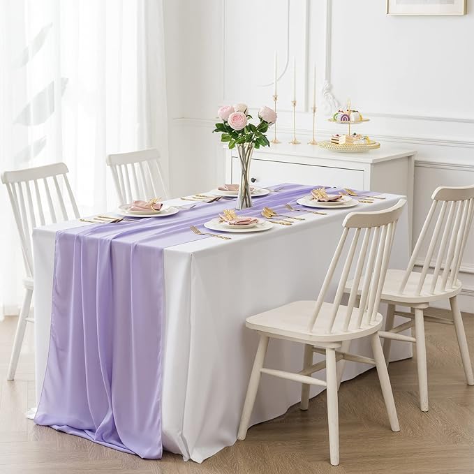 6Pack 9ft Chiffon Table Runner 14x108 Inch Sheer Romantic Table Runner for Wedding Birthday Party Bridal Shower Outdoor Decoration-Lavender