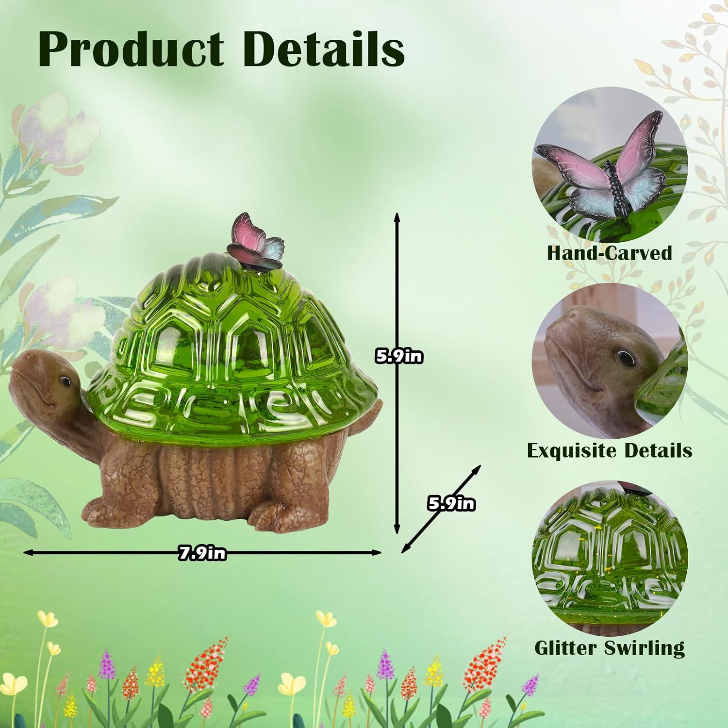 Spring Turtle Snow Globe Decor with 6H Timer, Swirling Glitter Water Globe Tortoise Spring Decoration, USB/Battery Operated, Turtle Glowglobe for Spring Holiday Home Decor and Gift