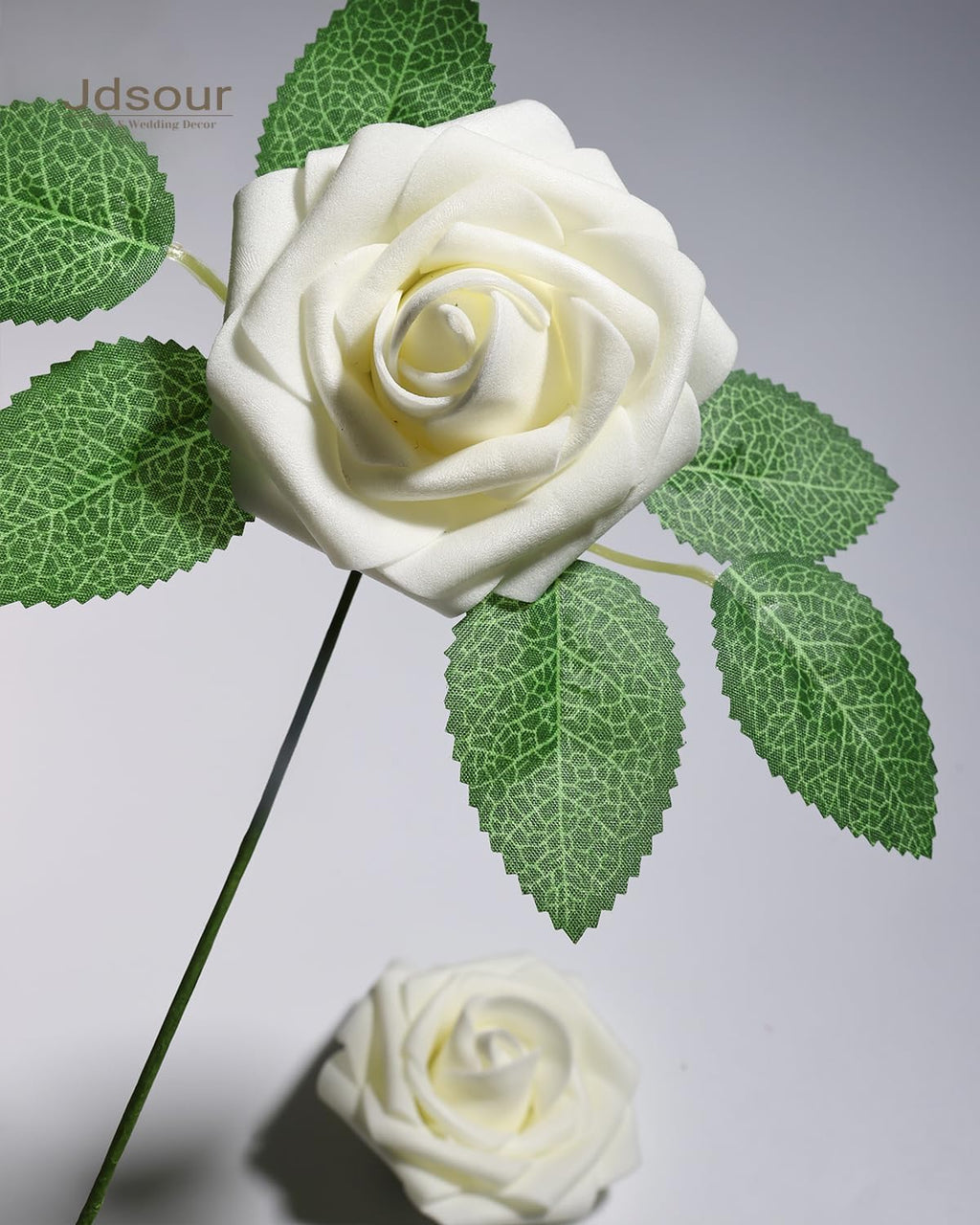 50pcs Artificial Flower，Real Touch Foam Roses w/Stem DIY for Wedding Bouquet Centerpieces Party Shower Home Decor-Ivory