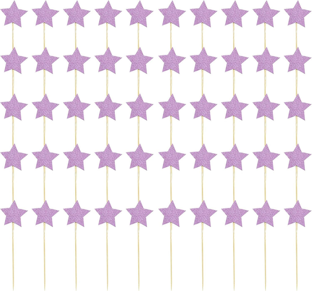 Purple Cupcake Toppers Glitter Stars Cake Toppers Twinkle Twinkle Little Star Birthday Cupcake Toppers Wedding Party Cake Decorations,50Pcs