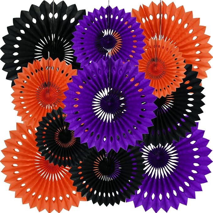 BEISHIDA Black Orange Purple Hanging Honeycomb Round Paper Fans Decoration Set for New Year Baby Shower Halloween Birthday Wedding Photo Booth Backdrops Anniversary Paper Party Supplies 11packs