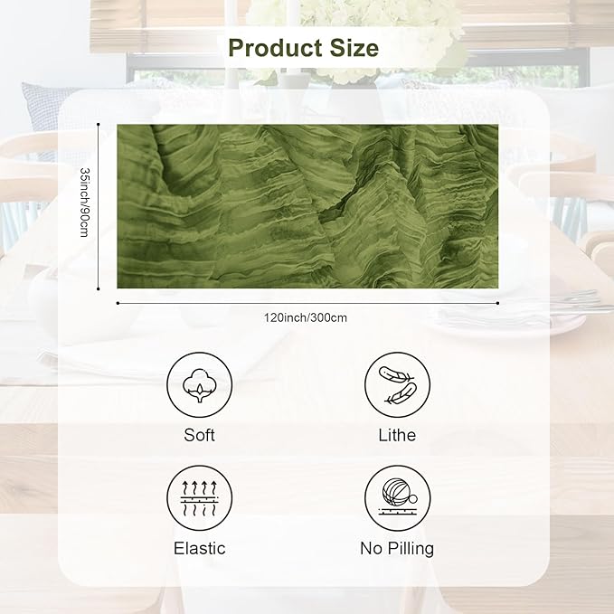 1 Pack Olive Green Cheesecloth Table Runner 35x120 Inch 10Ft Rustic Gauze Cheese Cloth Table Runner Sheer Cheesecloth Table Runners for Wedding Party Bridal Shower Decoration