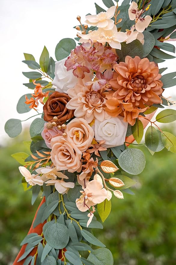 ponatia Wedding Arch Flowers (Pack of 2), Artificial Burnt Orange Flowers for Wedding Welcome Signs Decorations and Arch Flower for Weddings Ceremony Reception (Burnt Orange)