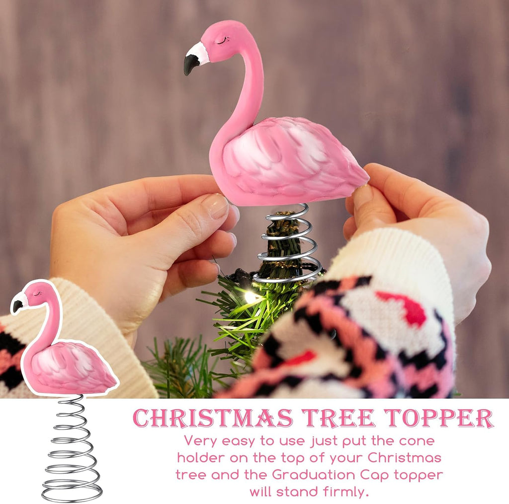 Queekay 4 Inch Pink Flamingo Ornament, Summer Mini Tree Topper Tropical Decoration for Christmas, Summer Party, Luau, Wedding, Holiday Table Centerpiece Tiered Tray Tabletop Decor