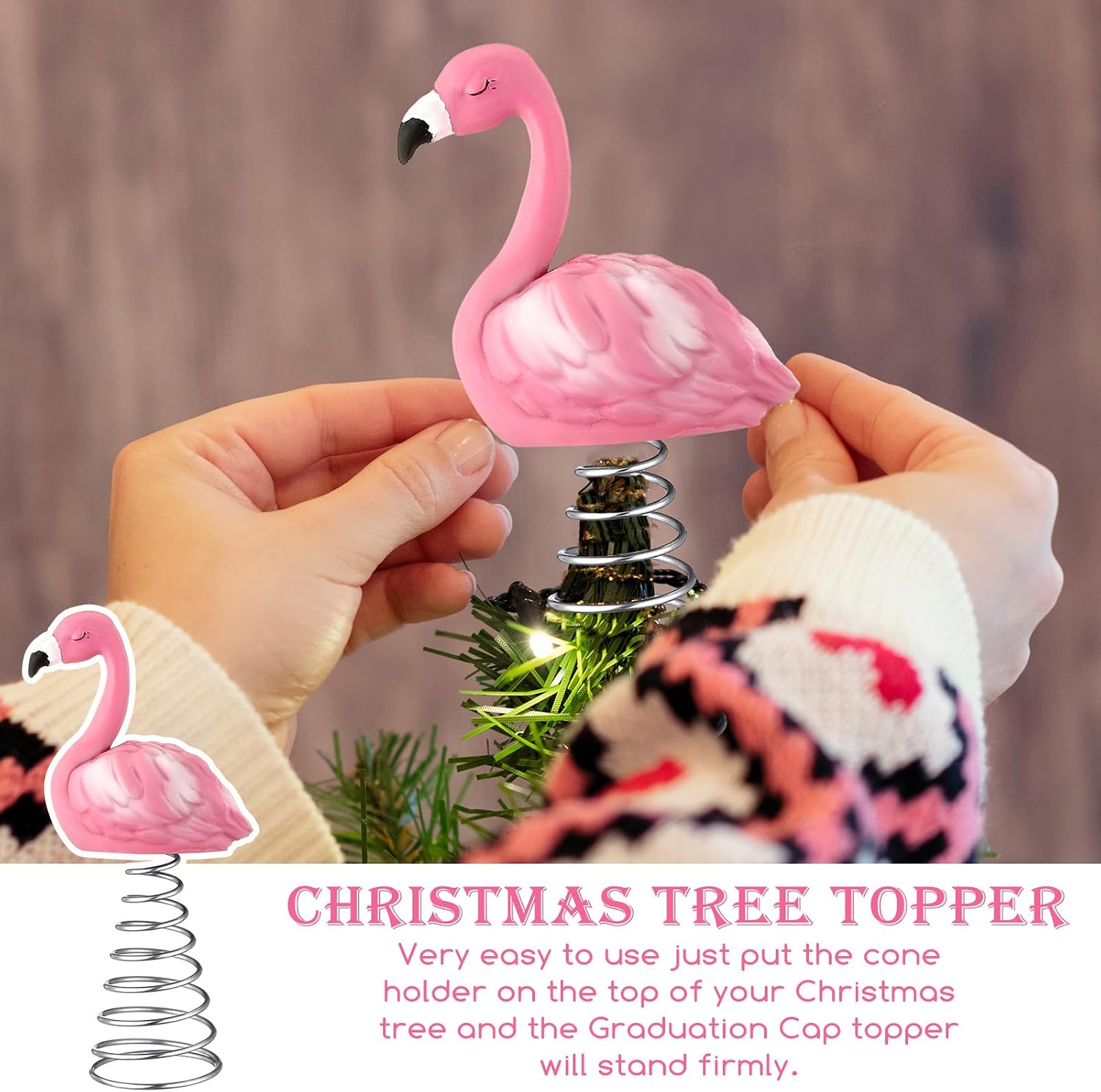 Queekay 4 Inch Pink Flamingo Ornament, Summer Mini Tree Topper Tropical Decoration for Christmas, Summer Party, Luau, Wedding, Holiday Table Centerpiece Tiered Tray Tabletop Decor