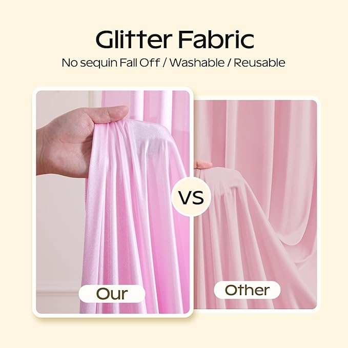 Pink Glitter Backdrop Curtain for Parties Wedding,10Ft x 10Ft Satin Shimmer Photo Backdrop,Non-Wrinkle Sparkle Drapes for Backdrop,Back Drop for Photography, Birthdays,Weddings,Prom