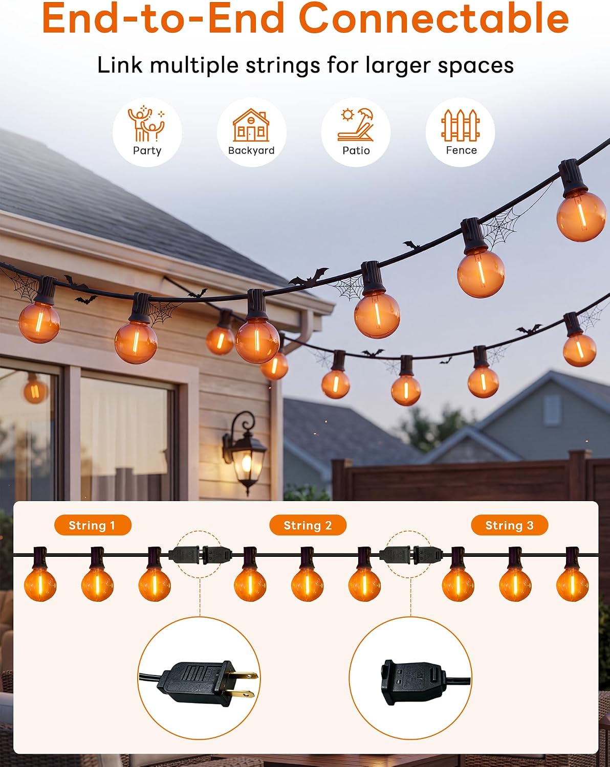 50FT G40 LED Halloween String Lights Outdoor, Orange Halloween Decorative Lig...