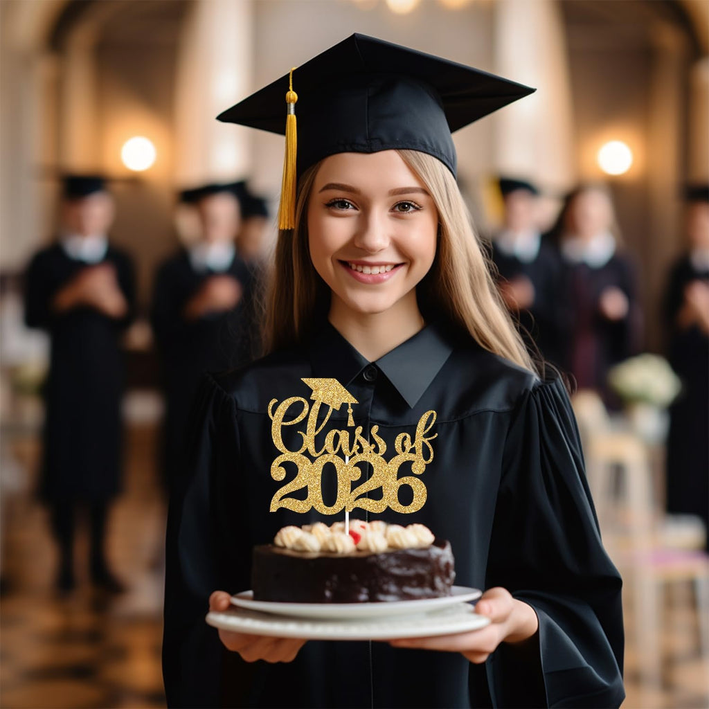 Gold Glitter Class of 2026 Cake Topper, Congrats Grad 2026/Congrats Class of 2026/Congratulations, 2026 Graduation Party Decorations SupplieS