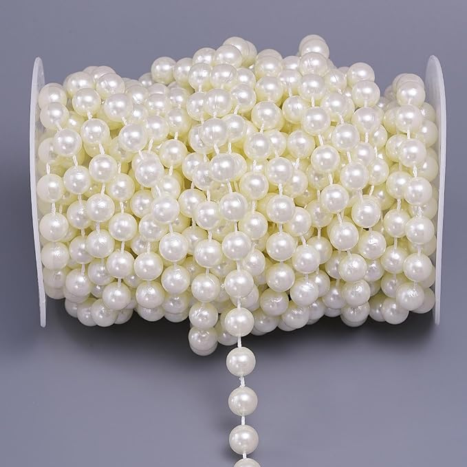 20 Yards/59 Feet Pearl Garland Craft String Pearls, Faux Pearl for Wedding Party Decoration, Christmas Tree Decorations and DIY Crafts (Ivory, 8 mm 59 Feet)