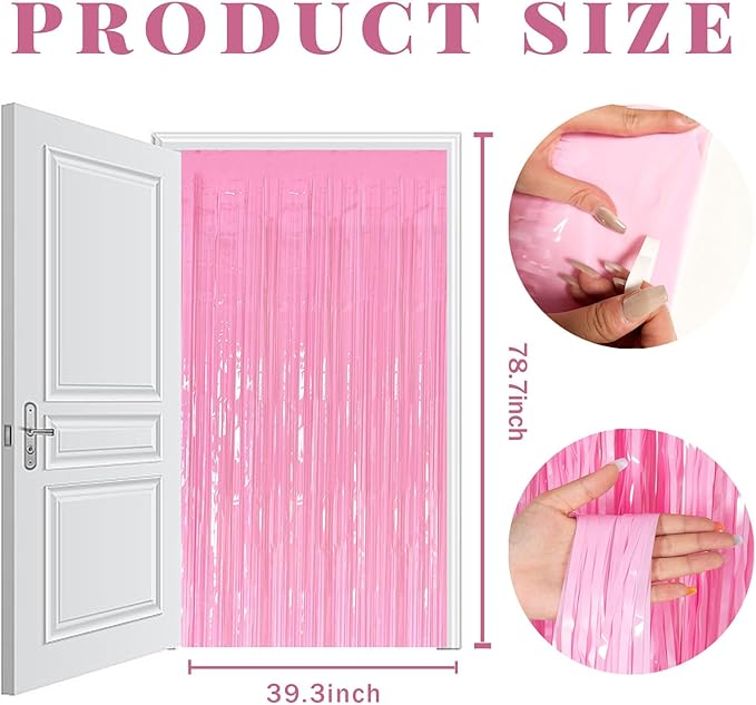 20 Pack Foil Curtain Pink Backdrop Streamers Metallic Tinsel Fringe Curtains Photo Booth Props for Birthday Wedding Engagement Bachelorette Christmas Holiday Celebration Party Decorations