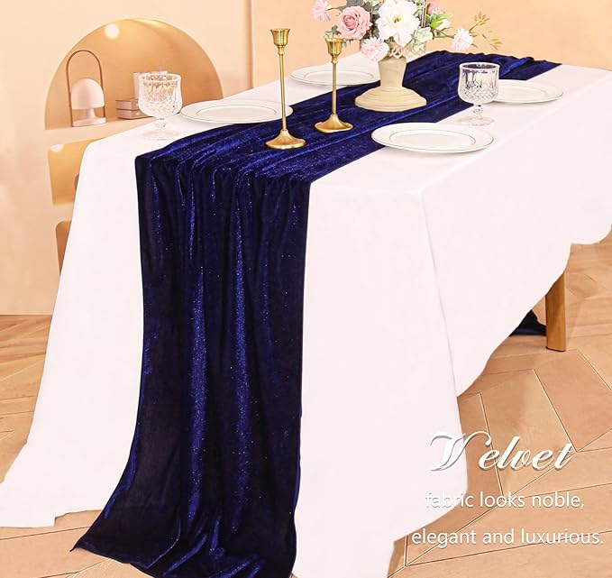 Velvet Table Runner 20 x 120 Inches 10ft Luxurious Thick Soft Velvet Christmas Thanksgiving Wedding Reception Table Runner for Party Reception Decorations(Navy Blue, 6 Pack)