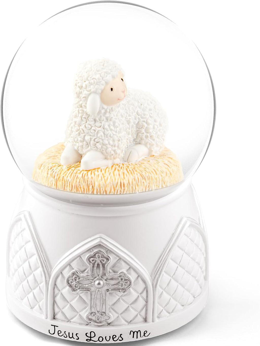 Jesus Loves Me Snow Globe, Jesus White Lamb Baptism Music Box, Religious Gift for Pastors Girls Wife Girlfriends Friends Easter Birthday Present