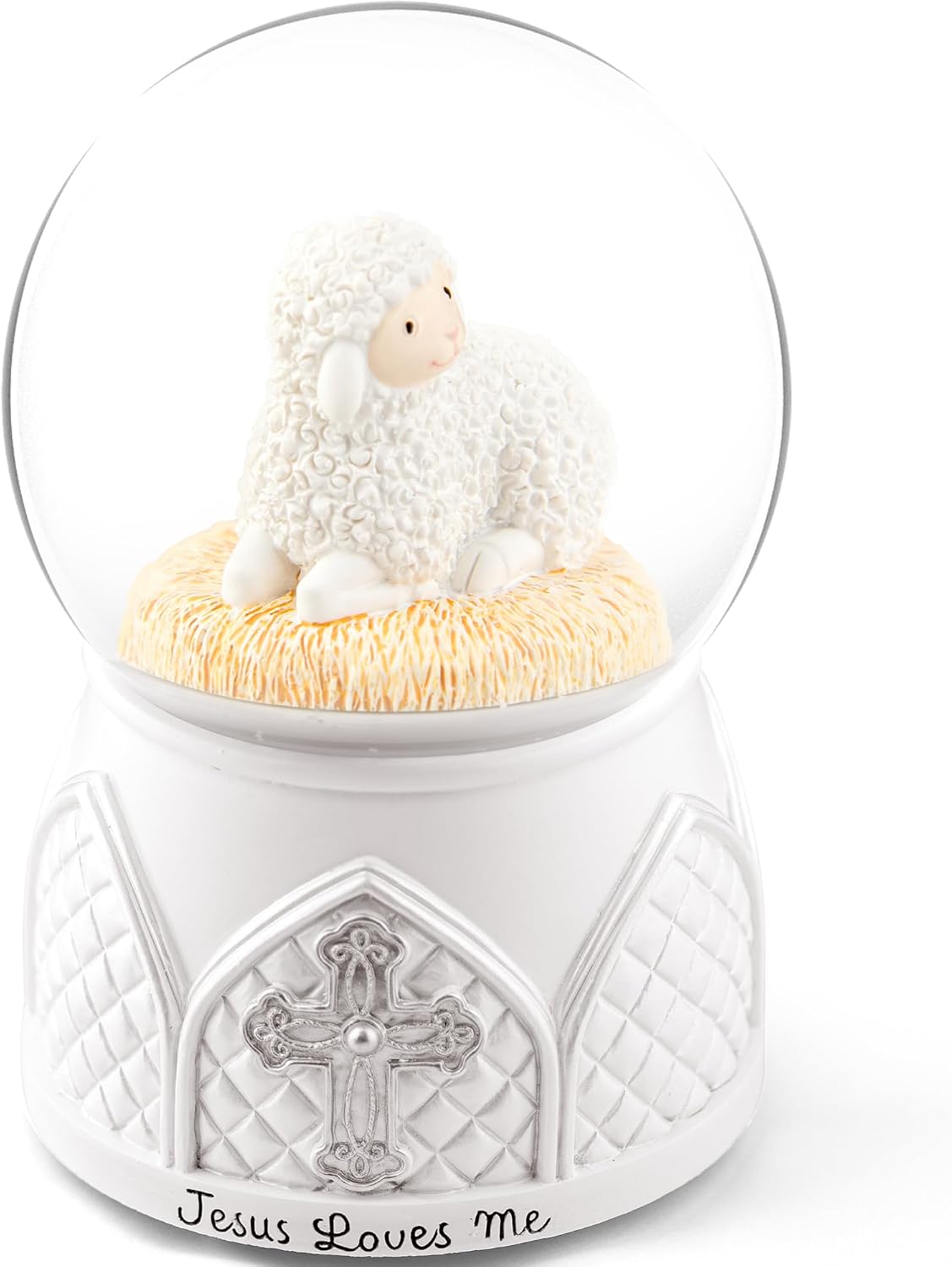 Jesus Loves Me Snow Globe, Jesus White Lamb Baptism Music Box, Religious Gift for Pastors Girls Wife Girlfriends Friends Easter Birthday Present
