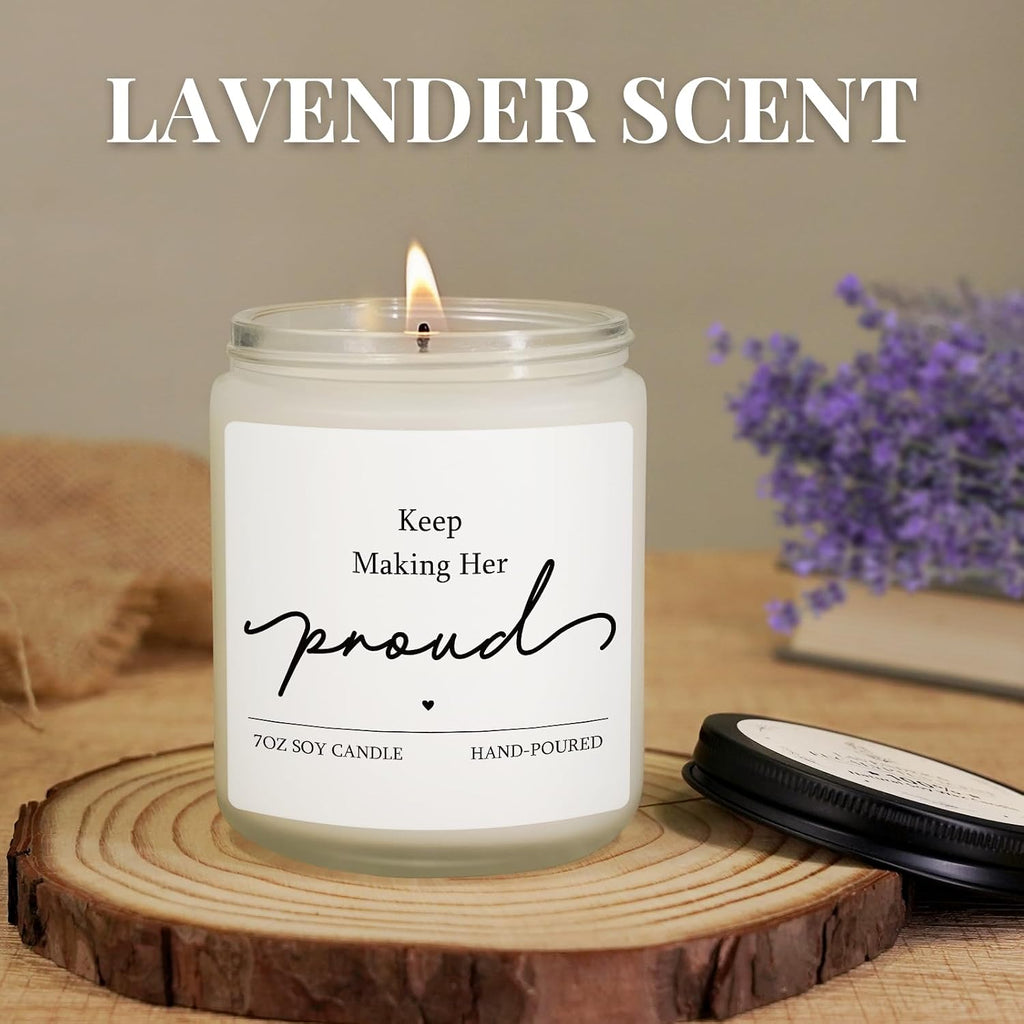 Sympathy Gifts for Loss of Loved One, 7OZ Lavender Scent Soy Wax Candle | Keep Making Her Proud Memorial Bereavement Candle Gifts, Remembrance Gift for Loss of Mom, Grandma, Sister, Wife