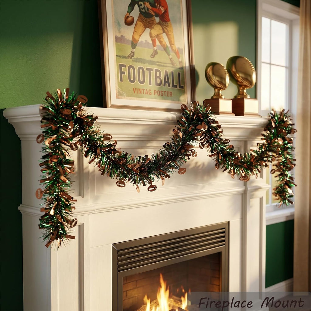 4Pcs Football Tinsel Garland Glitter Vine with Rugby for Football Party | Each 5.56 FT Glitter Hanging Metallic Foil Textured Vine with Rugby for Birthday Party Bowl Game Wall Decor