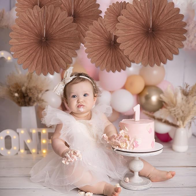 20 Pcs Deep Brown Hanging Paper Fan, Round Paper Fans Decorations Set for Weddings, Birthdays, Engagement, Bridal Shower, Baby Shower Event, Graduation, Party Supplies Decor