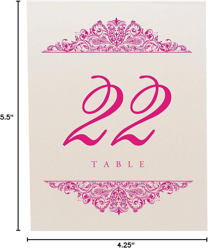 Paisley Wedding Table Numbers (Select Color/Quantity), Champagne, Fuschia, 1-50, Double Sided, Tent or Use in a Stand, Great for Parties & Restaurants - Made in the USA