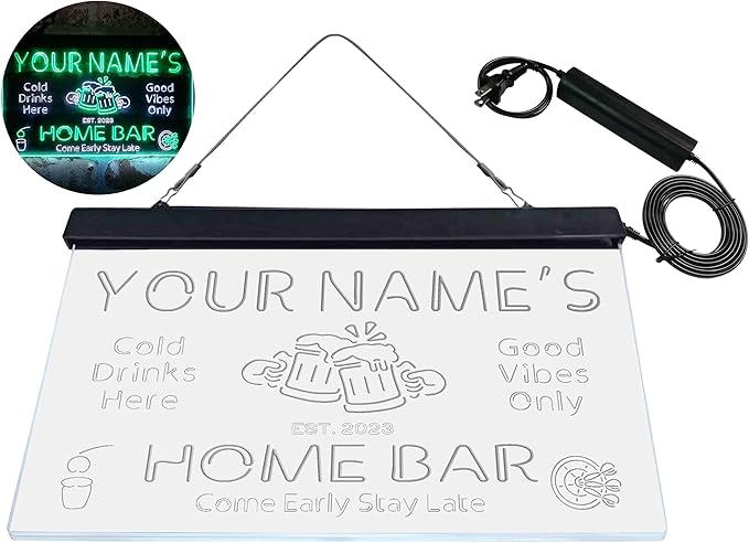 ADVPRO Personalized Your Name Custom Home Bar Beer Established Year Dual Color LED Neon Sign White & Green 24 x 16 Inches st6s64-p1-tm-wg