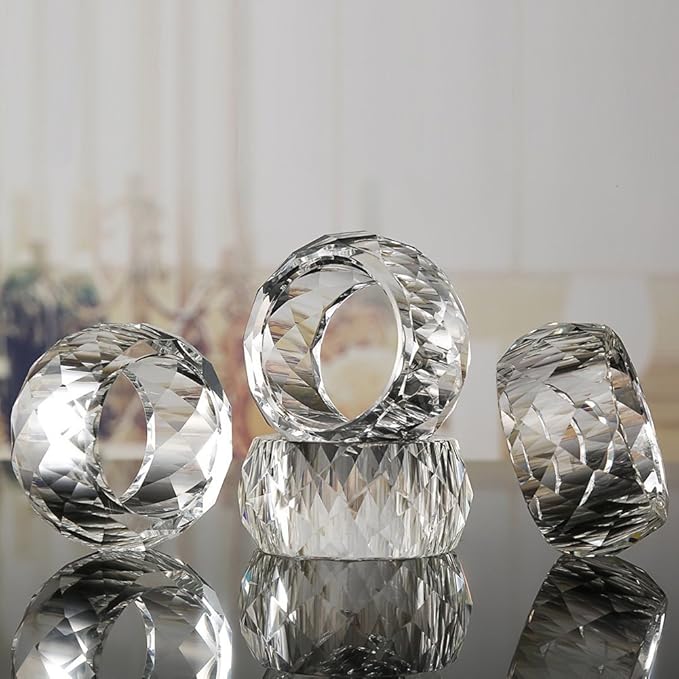 Crystal Napkin Rings Holders - 2 Inch Set of 4, Party Wedding Set Christmas Decorations for Table Dinner