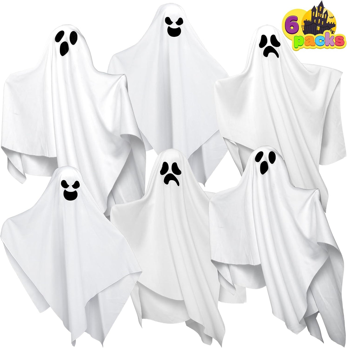 JOYIN 6 Pcs Halloween Decorations Outdoor Hanging Ghost, 19.6” White Flying G...