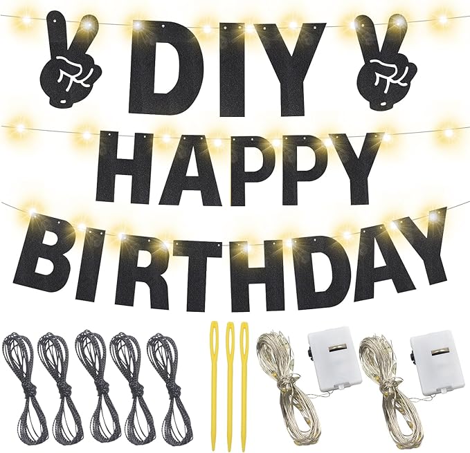 167Pcs DIY Glitter Customizable Banner Kit Happy Birthday Custom Letters Banner 30th Birthday Decorations Anniversary Personalized Banners Decor Death to My 20s Party Supplies (Glitter Black)