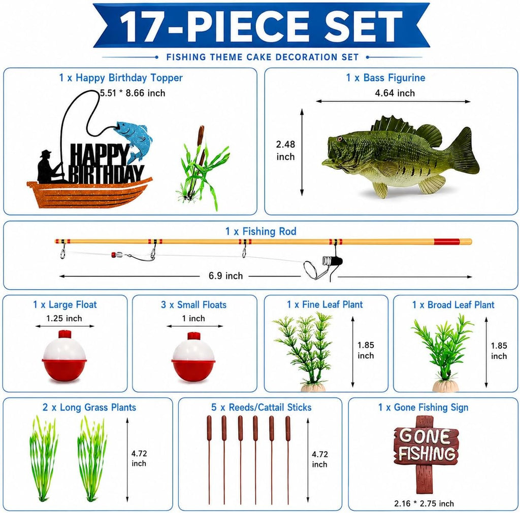 Fishing Cake Topper, Gone Fishing Cake Topper With Bass Reed For Fisherman Themed Decoration And Retirement Party Supplies