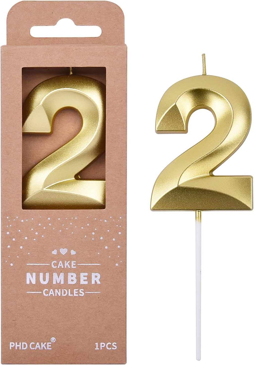 PHD CAKE 2.76 Inch Diamond Gold 2 Number Birthday Candles, Gold Number Candles, Cake Number Candles, Party Celebration